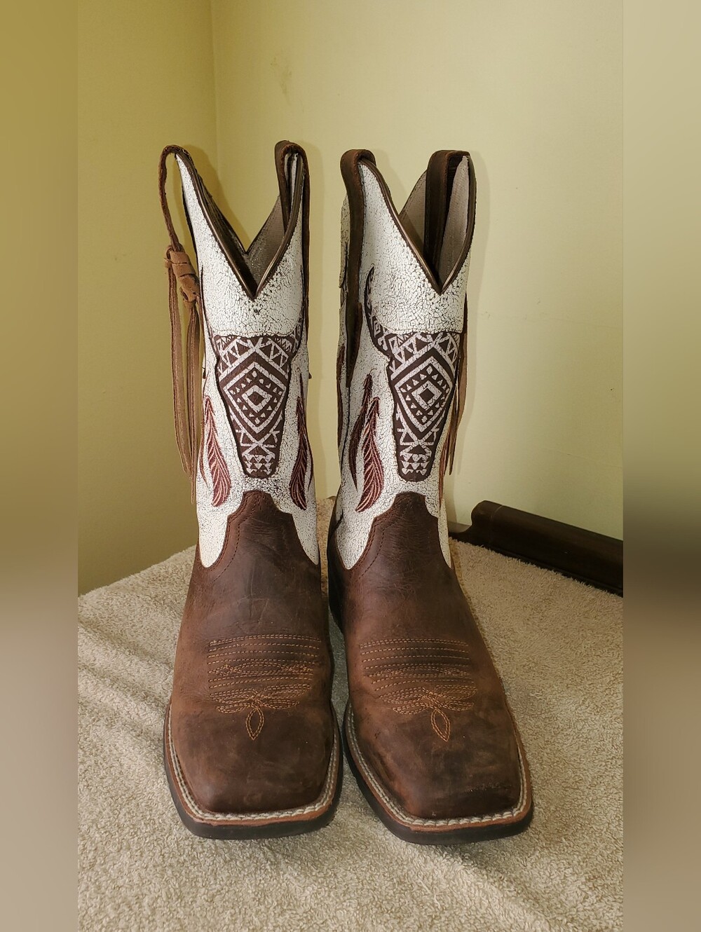 Ariat Round Up Southwest Tassel Cowboy Boots Sz 7.5 - Picture 2 of 7